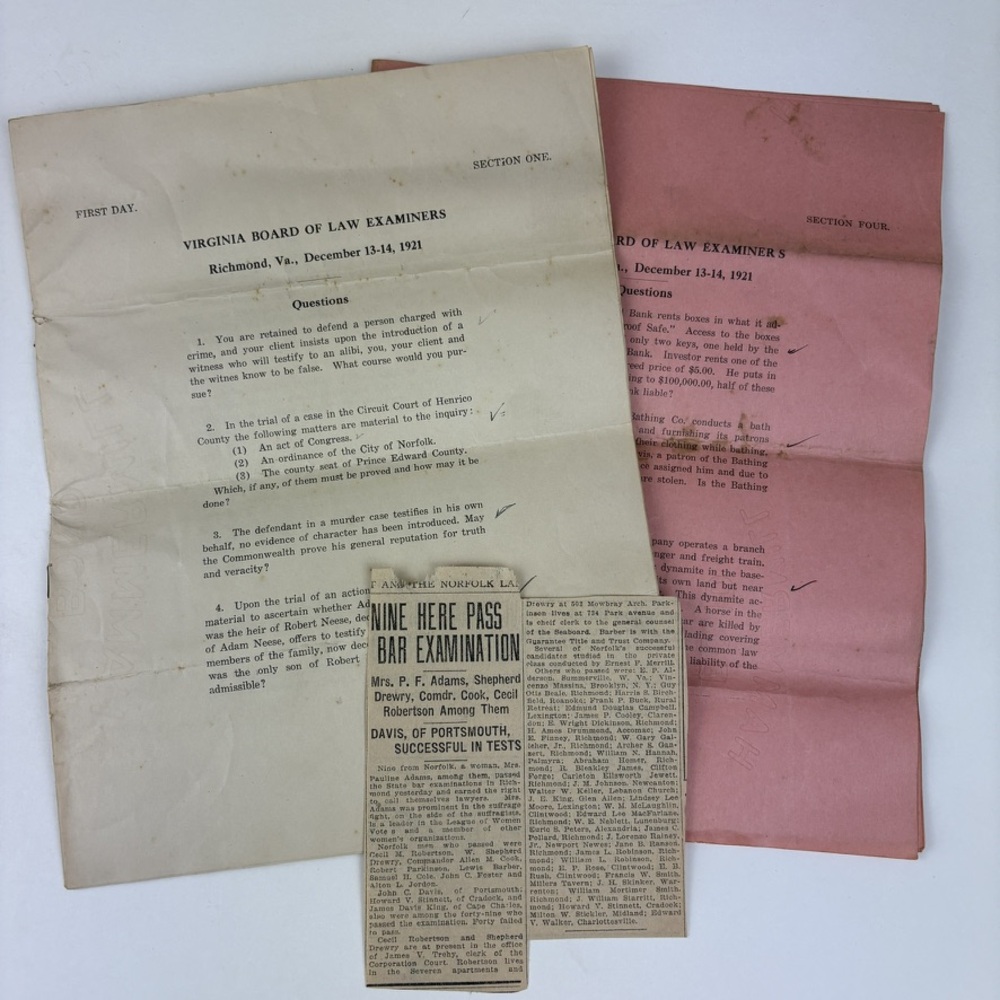 1921 Virginia Bar Exam Questions Newspaper Clipping Legal Ephemera